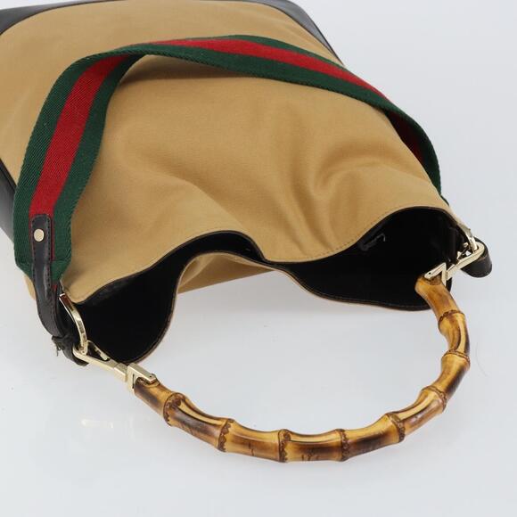 GUCCI Bamboo Web Sherry Line Bag Canvas 2way Beige 001 4058 1705 Auth 142842 - Picture 6 of 16